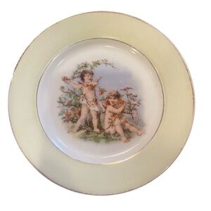Vintage Croquet Cherub & Floral Light Green Dessert Plate
